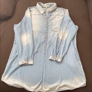 Denim blue button down top